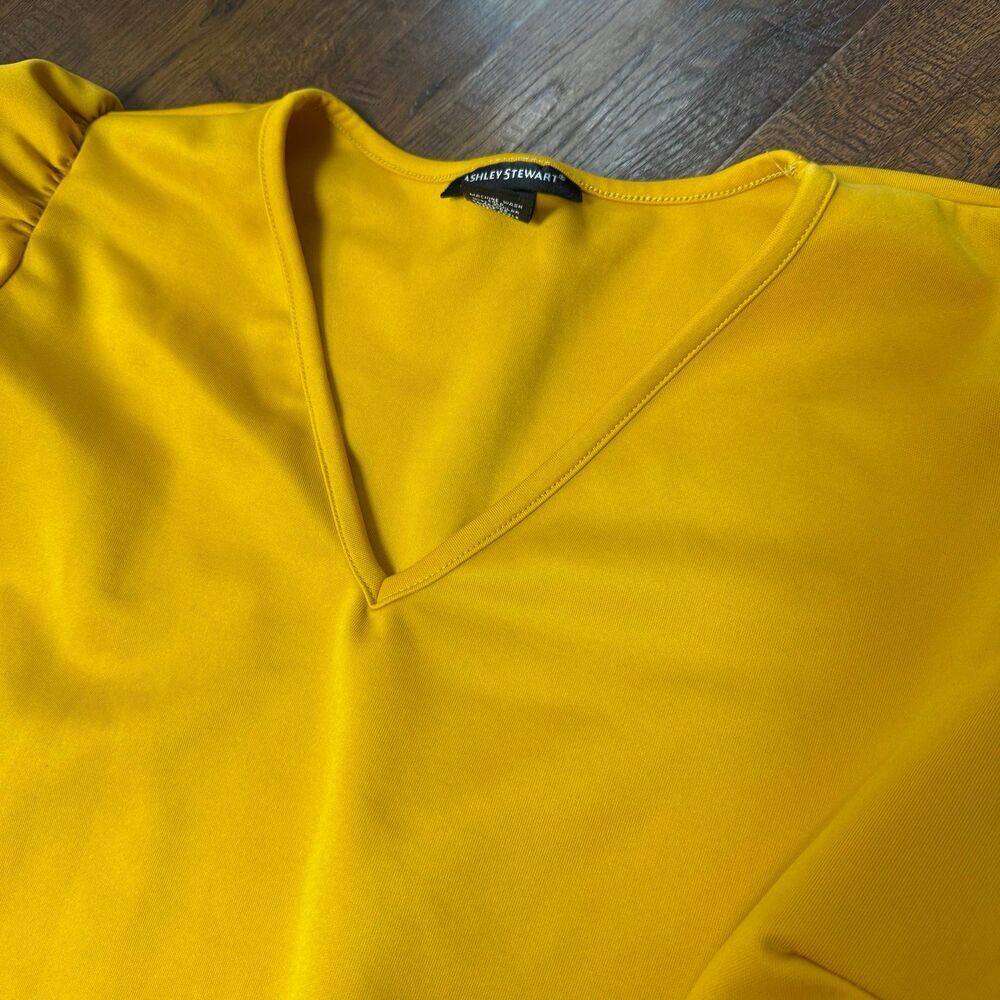 Ashley Stewart Mustard Yellow Peplum Blouse 18/20 | Puff Sleeve Game Day Chic - Picture 2 of 6